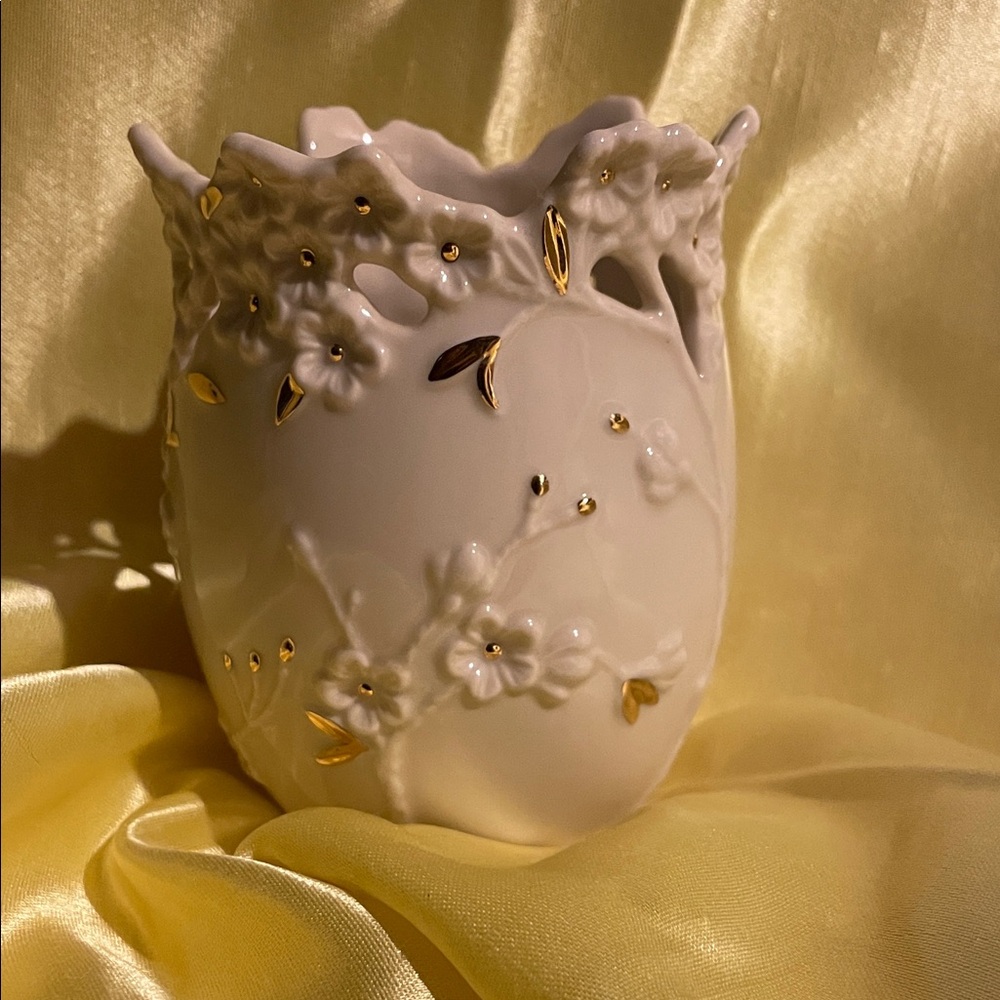 Elegant White Lenox “Cherry Blossom Votive”